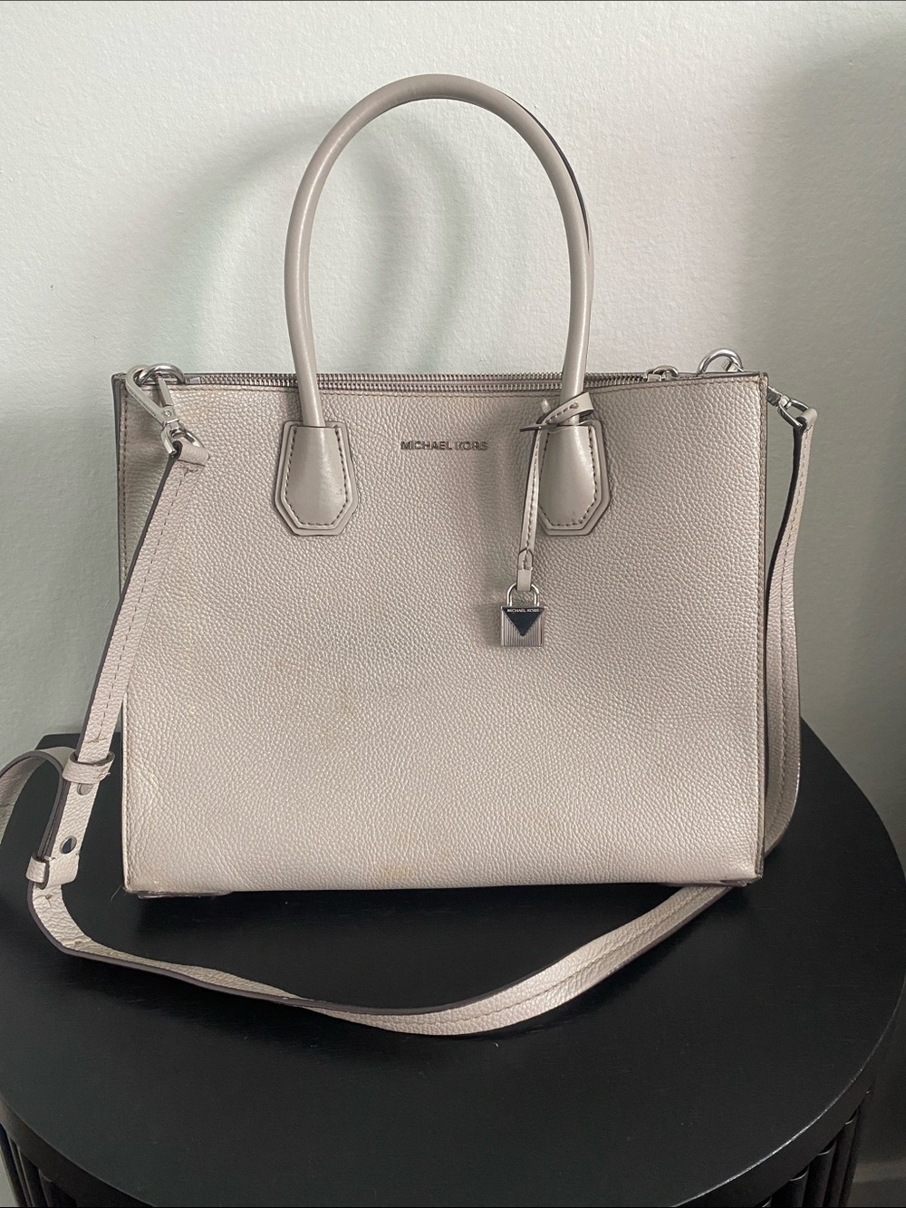 Michael Kors Pebbled Leather Satchel in Light Grey